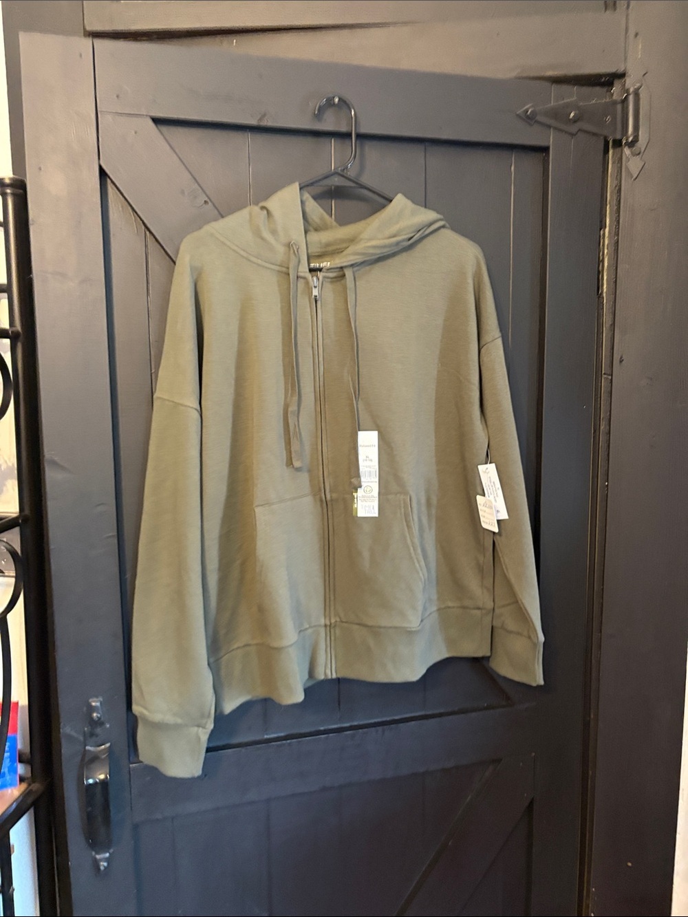 Time and Tru Olive Zip-Up Hooded Jacket